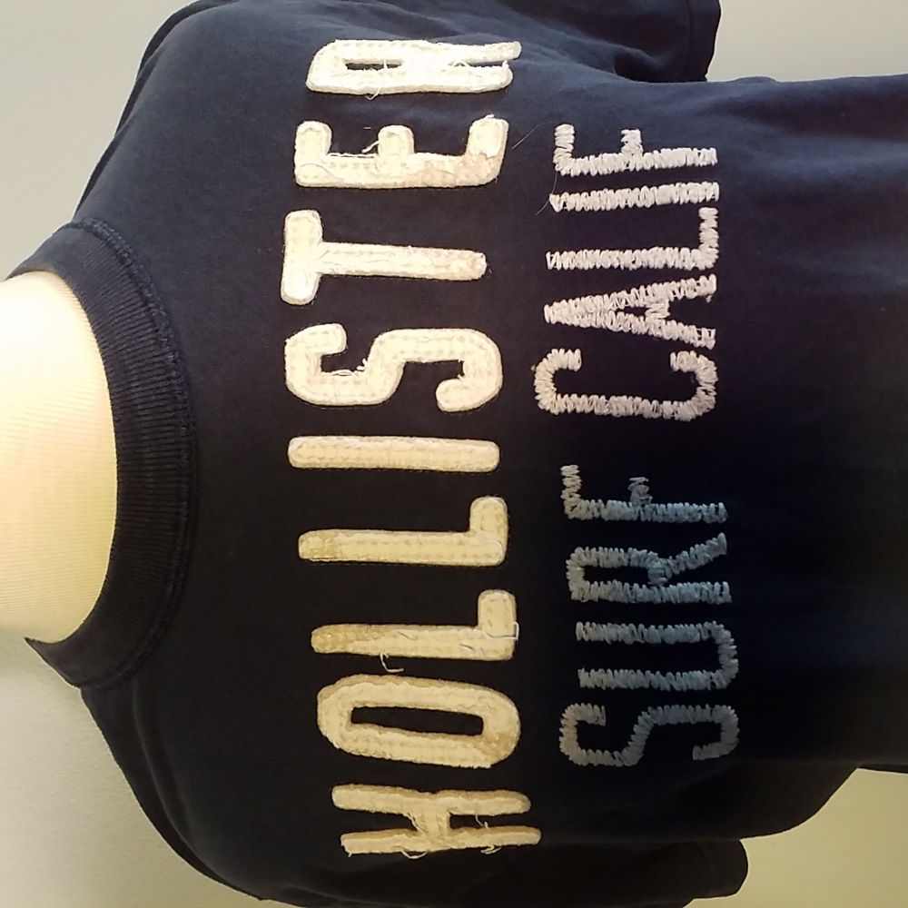 HOLLISTER TSHIRT Size L Navy Applique and Embroidered
